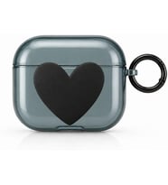 Esnek Silikon Desenli AirPods 4 Uyumlu Desenli Silikon Kılıf - Darbe Emici Esnek Yapı, Metal Karabinalı (Siyah Kalp, Airpods 4)