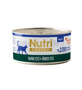Nutri Feline Tavuk ve Ördek Etli Tahılsız Prebiyotik İlaveli Ezme Yetişkin Kedi Konservesi 70gr