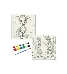 Okul Etkinliği-2'li Tuval Boyama Seti. 20x20 Cm Uv Baskı 6 Akrilik Boya 1 Fırça-model-366