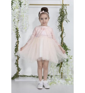 Minimony 1-5 Yaş Papatyalı Tül Bolerolu Kız Bebek Çocuk Elbise Takım Somon 2015 Bayramlık Mezuniyet