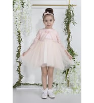 Minimony 1-5 Yaş Papatyalı Tül Bolerolu Kız Bebek Çocuk Elbise Takım Somon 2015 Bayramlık Mezuniyet