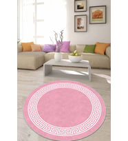 Pembe Çerçeveli Kaymaz Tabanlı Yuvarlak Halı Yolluk AR521 - 100 x 100 cm