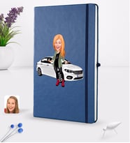 BK Gift Kişiye Özel Plakalı Kadın Fiat Egea Karikatürlü Lacivert Termo Deri Defter 16x24cm Model 1