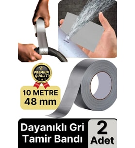 2 Adet Ekstra Güçlü Dayanıklı Su Geçirmez Sızdırmaz Yalıtım İzolasyon Gri Tamir Bandı 10 Mt 48 Mm
