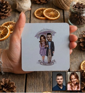 Kişiye Özel Karikatürlü Yürüş Yapan Romantik Sevgililer Bardak Altlığı Sevgililer Günü Hediyesi