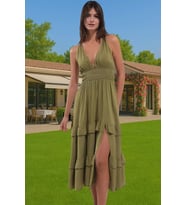 Kadın Yazlık Plaj Elbisesi Volanlı Haki Maxi Elbise Rahat Rahat Kullanım Uzun Ömürlü Modern Stil