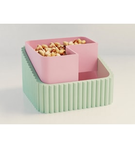 3D Baskı Fıstık Kasesi - Çift Hazneli Kabuk Ayırıcı Sunum Kasesi - Mint Pembe