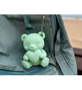 3D Baskı Kalpli Örgü Ayıcık Anahtarlık - Sevimli Çanta Süsü-Mint