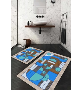 Dijital Baskılı Kaymaz Taban Yıkanabilir 2'li Klozet Takımı Banyo Paspası NDKZ-SD-1000 (Mavi)
