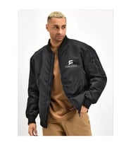 Unisex Uzun Kol Baskılı Bomber Ceket - Siyah