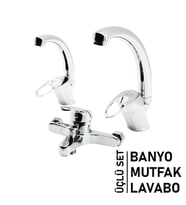3LÜ SET BANYO - EVYE MUTFAK - LAVABO AÇ KAPA MİX BATARYA MUSLUK (5343)