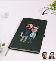 BK Gift Kişiye Özel Sevgililer Karikatürlü Yeşil Termo Deri Defter Model 109