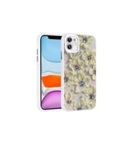 Apple iPhone 11 Uyumlu Kılıf Çiçek Desenli Parlak Taşlı Sert Silikon Zore Garden Kapak (Mavi)