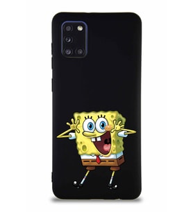 Samsung Galaxy A31 Soft Premier Kapak Sünger Bob Tasarımlı Silikon Kılıf - Siyah (Şeffaf)