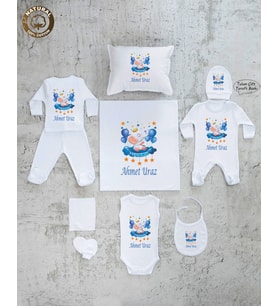 E02 Isimli Erkek Bebek 10lu Beyaz Hastane Çıkışı %100 Pamuk