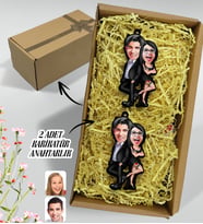 BK Gift Hediye Kutulu Kişiye Özel Sevgililer Karikatürlü Ahşap 2'li Ahşap Anahtarlık-6