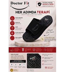 Doctor Fit Refleksoloji Rahatlatıcı,Akapunktur Masaj Terliği Antibakteriyel Deri Siyah 36 Numara Unisex