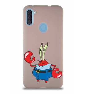 Samsung Galaxy M11 Soft Premier Kapak Bay Yengeç Tasarımlı Silikon Kılıf - Pudra (Şeffaf)