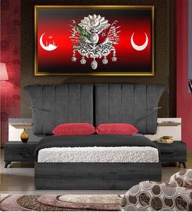 Tablore Osmanlı Arması Ve Cami Motifli Hilal Tablosu Çerçeveli Kanvas Tablo Modern Salon Dekoru