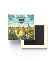 Retro Estonya Tallinn Şehri Temalı Vintage Buzdolap Magneti – 9x9 cm