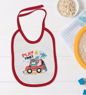 BK Kids Play Time Tasarımlı Kırmızı Bebek Mama Önlüğü-1