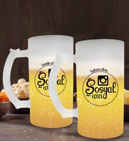 BK Gift Kişiye Özel Sosyal İçici Tasarımlı 2’li Buzlu Cam Bira Bardağı 50cl-4 (Beyaz)