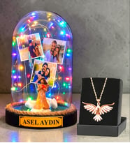 Sizlere Özel Renkli Led Işıklı Fanus ve Zümrüdü Anka Kuşu Kolye (Model 10)