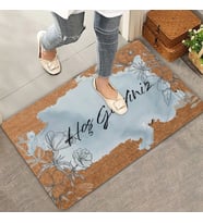 Valerine Life Kara Kalem Gelincik Mavi Renk Hoş Geldiniz Kapı Önü Paspası 45x70cm (Kahverengi)