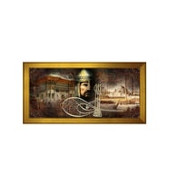 Fatih Sultan Mehmet ve Eski İstanbul Motifli Kanvas Tablo 80 x 110 cm Gold Çerçeve