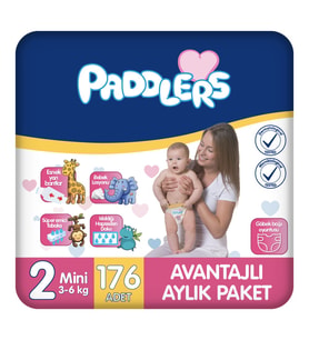 Paddlers Bebek Bezi 2 Numara Mini (3-6 Kg) 176 Adet – Aylık Paket