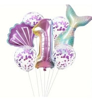 Deniz Kızı Kuyruğu Mor Konfetili 1 Yaş Folyo Balon Set