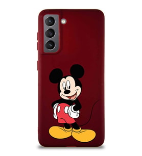 Samsung Galaxy S21 Soft Premier Kapak Mickey Mouse-E Tasarımlı Silikon Kılıf - Mürdüm (Şeffaf)