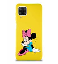 Samsung Galaxy A12 Soft Premier Kapak Minnie Mouse-E Tasarımlı Silikon Kılıf - Sarı (Şeffaf)