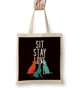 Sit Stay Love Dog Owner Puppy Lover Pet Fan Animals Rescue Bez Çanta Uzun Saplı