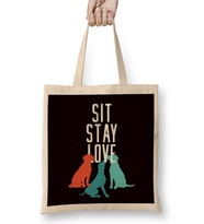 Sit Stay Love Dog Owner Puppy Lover Pet Fan Animals Rescue Bez Çanta Uzun Saplı