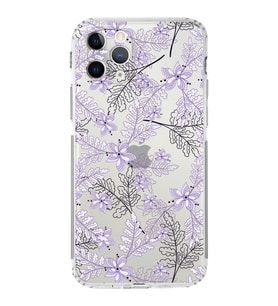 Apple iPhone 11 Pro MaxKamera Korumalı Tıpalı Kapak Floral Lila Tasarımlı Şeffaf Kılıf