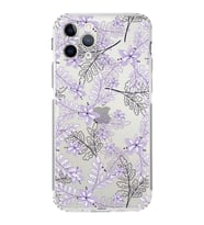Apple iPhone 11 Pro MaxKamera Korumalı Tıpalı Kapak Floral Lila Tasarımlı Şeffaf Kılıf