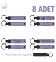 Yeni Doğan Bebek Hediyesi, 8'li Set, İsme Yazılan Deri Hediyelik Anahtarlık, Mor Menekşe & Siyah (Lila - Mor)