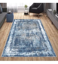 Mavi Abstract Desen Yıkanabilir Kaymaz Taban Leke Tutmaz Modern Salon Halısı ve Yolluk