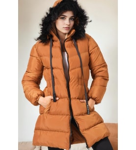 Dewberry Kadın %100 Polyester Kaban Taba Z9764 Katmanlı Kombin, Şehir ve Ofis Stili, Kazak ve Gömlek Kombini