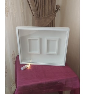40x50 Cm Beyaz Çift Fotoğraf Bölümlü Çerçeve! İsimsiz+Ledli! Gül Anı Çerçevesi