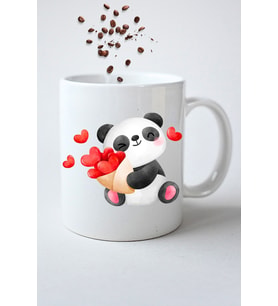 Kalpli Sevimli Panda Baskılı Hediye Kupa Bardak Porselen Çay Kahve Fincanı