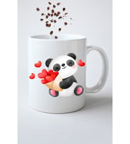 Kalpli Sevimli Panda Baskılı Hediye Kupa Bardak Porselen Çay Kahve Fincanı