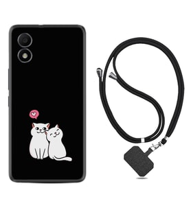 TCL 303 Kılıf Silikon Boyun Askılı İpli Desenli Silikon Love Cats 1690