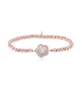 Zirkon Taşlı Rose Altın Kaplama Gümüş Top Sedef Taşlı Yonca Strech Gümüş Bileklik