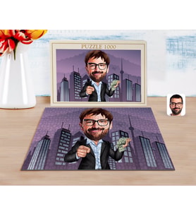 BK Gift Kişiye Özel Erkek Milyoner Karikatürlü 1000 Parça Profesyonel Puzzle-1