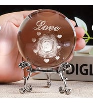 Dekoratif Metal Ayaklı Love Yazılı Kalp Desenli Kristal  Cam Küre 6cm
