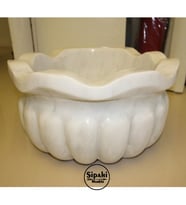 Sipahi Marble Afyon Beyaz Mermer Fırfırlı Kavun Dilimli Dizayn Kurna