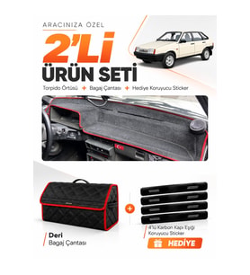 e-biz LADA SAMARA KARBİRATÖRLÜ (1984-1999) Uyumlu Torpido + Deri Çanta - Siyah-Kırmızı - LD003