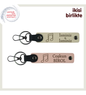 İsimli Nota Desenli Anahtarlık Set, Müzikle Büyüyen İlişkilere Çok Özel Hediye, S Kahve-Yavru Ağzı